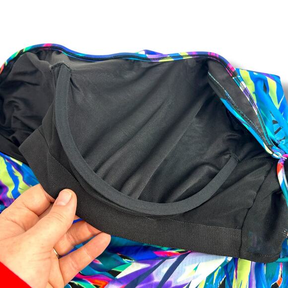 NWT Swim Solutions Blue Blouson Tankini Top SZ 22W Loose Fit Underwire Tropical - Picture 10 of 10